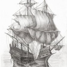 Оригинал схемы вышивки «Корабль монохром» (№241285)
