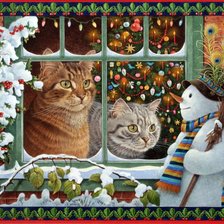 Оригинал схемы вышивки «Коты у окна» (№241589)