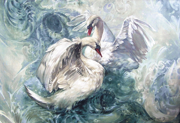 Лебеди. Рисунок. - оригинал