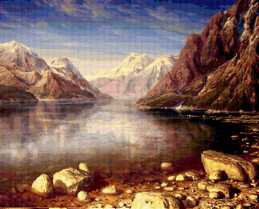 Пейзаж, река, горы - горы, река, пейзаж - предпросмотр