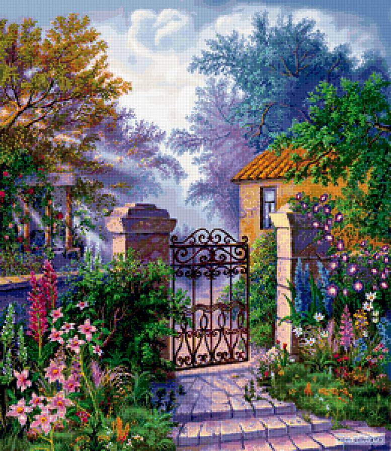 ПЕЙЗАЖ - лето, времена года, цветы, летный дворик, дом - предпросмотр