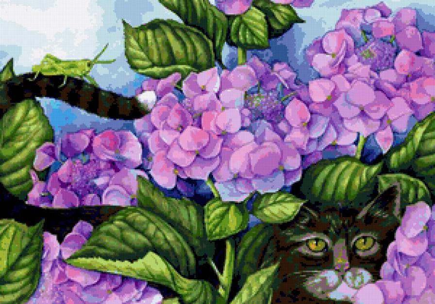 №242326 - картина, цветы, кот - предпросмотр