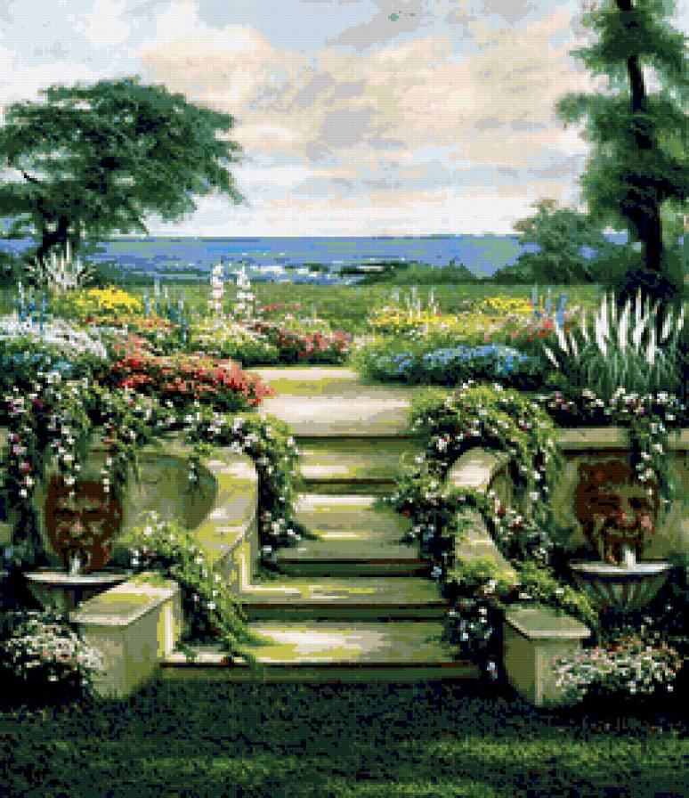 №242349 - цветы, природа, пейзаж, картина, лестница - предпросмотр