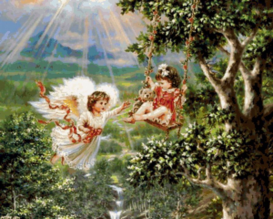 Серия "Ангелы" - пейзаж, дети, лето, качели, ангелы - предпросмотр