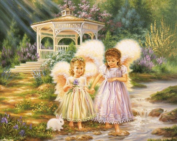 Серия "Ангелы" - дети, пейзаж, ангелы, беседка, река, лето - оригинал