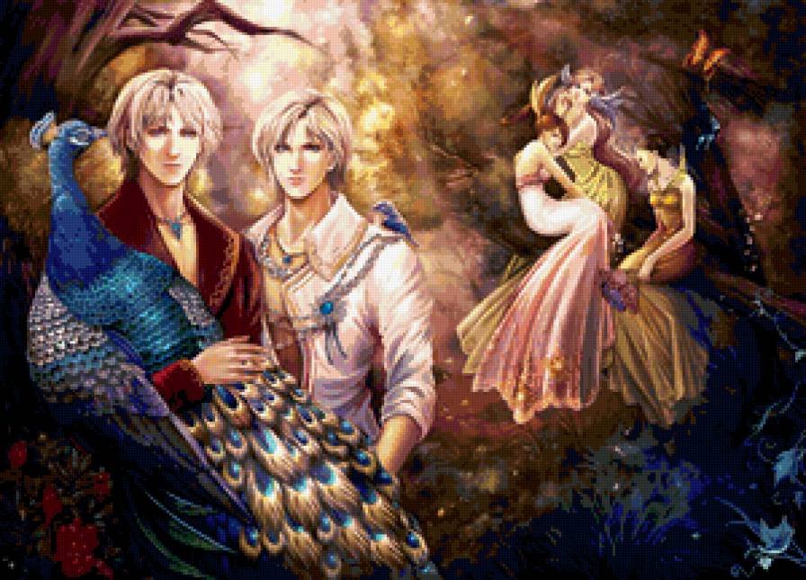 Дивный лес - фея, павлин, эльфы, юноши - предпросмотр