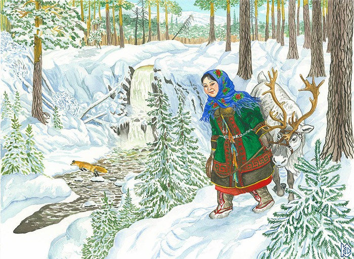 природа - животные, лес, зима, женщина, чукча - оригинал