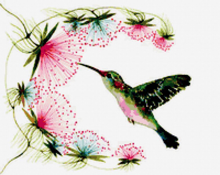 Колибри - цветы, подушка, птички - предпросмотр