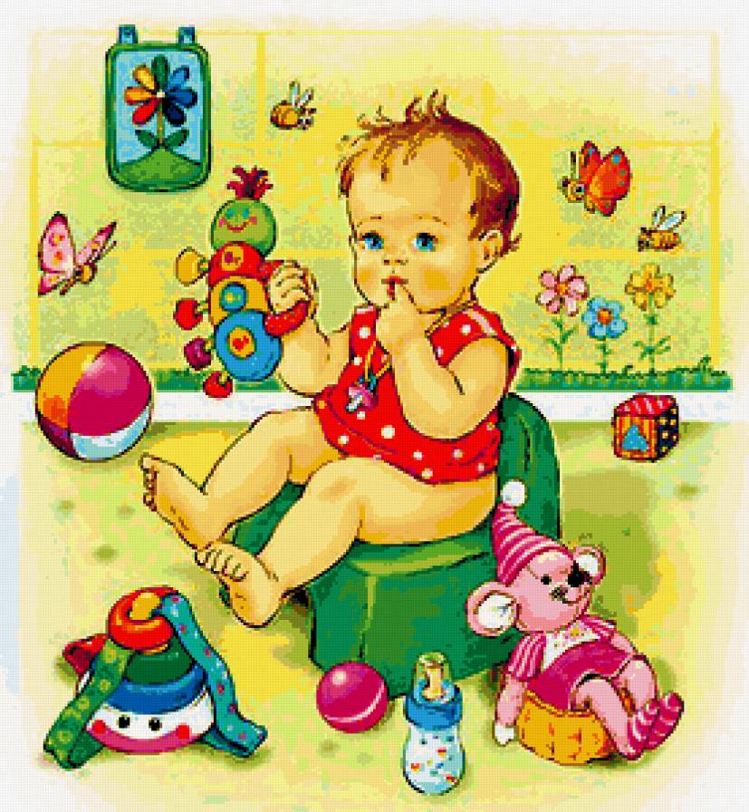 Детская картина - ребенок, детская картина, мини-вышивки, игрушки - предпросмотр