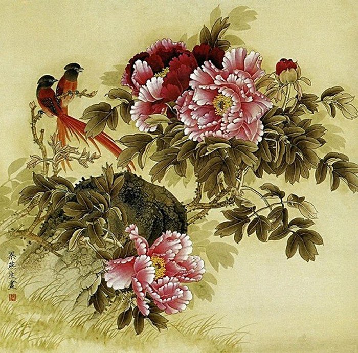 пионы - цветы, китайская живопись - оригинал