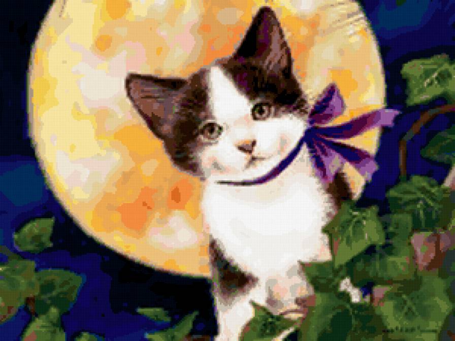 ночь - ночь, кот, кошка, котенок, луна - предпросмотр