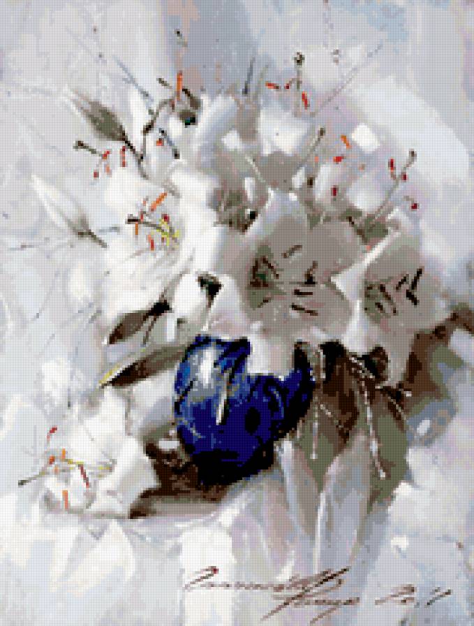 лилии в синей вазе - предпросмотр