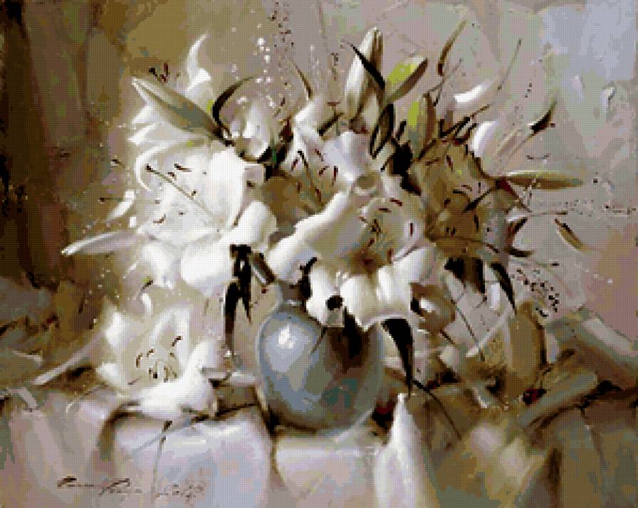 белые лилии в белой вазе - предпросмотр