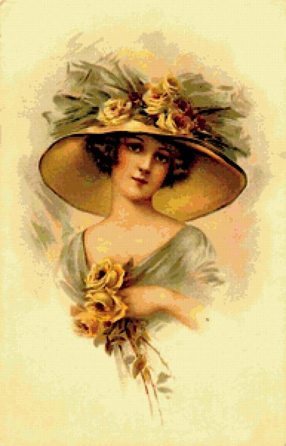 Дама с желтыми розами - девушка, портрет, цветы, розы, женские образы, картина - предпросмотр