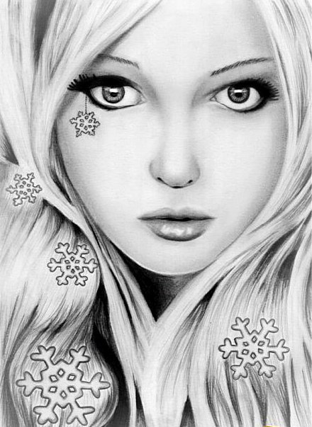 Снежная - девушка, снежинки - оригинал