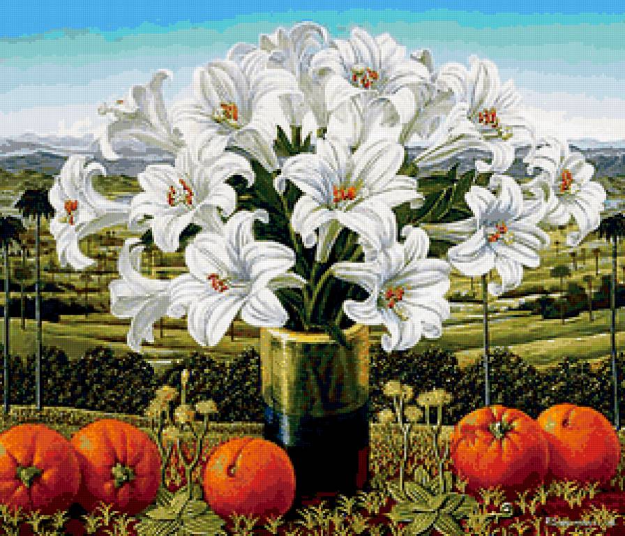 Прекрасные лилии - лилии, букет, апельсины - предпросмотр