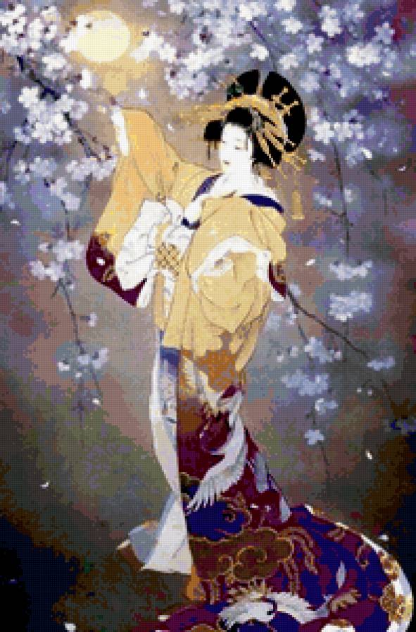 Гейша - японские мотивы, цветы, веер, красота женщины, женщины мира - предпросмотр