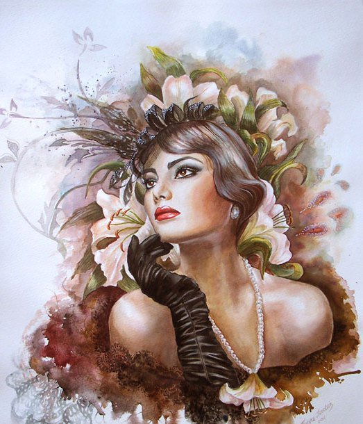 НЕЗНАКОМКА - взгляд, цветы, влюбленная, красавица, женщина - оригинал