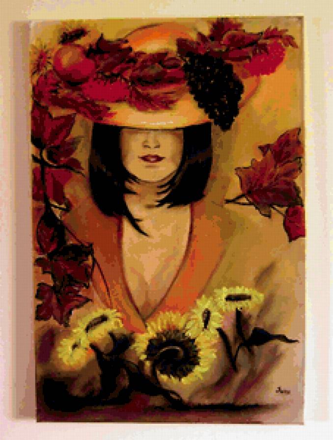 ЖЕНЩИНА-ЛЕТО - фрукты, подсолнухи, дама в шляпе, красота женщины, женщины мира - предпросмотр