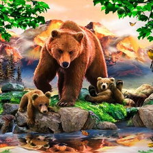 Оригинал схемы вышивки «медвежье семейство» (№245101)