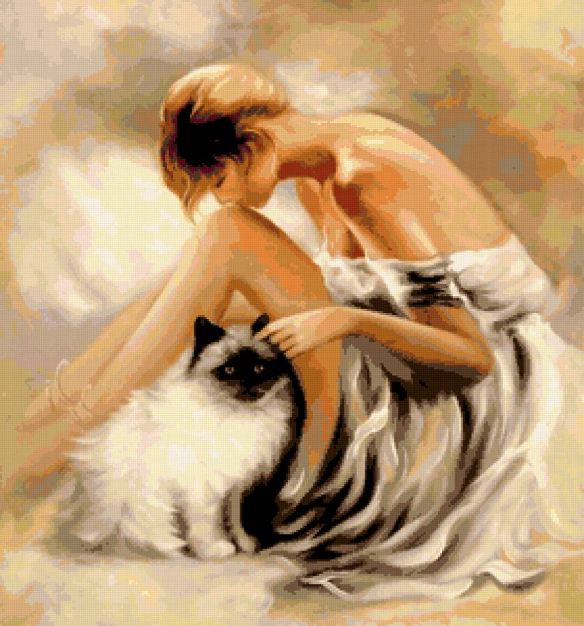 №245127 - женщина, картина, кошка - предпросмотр