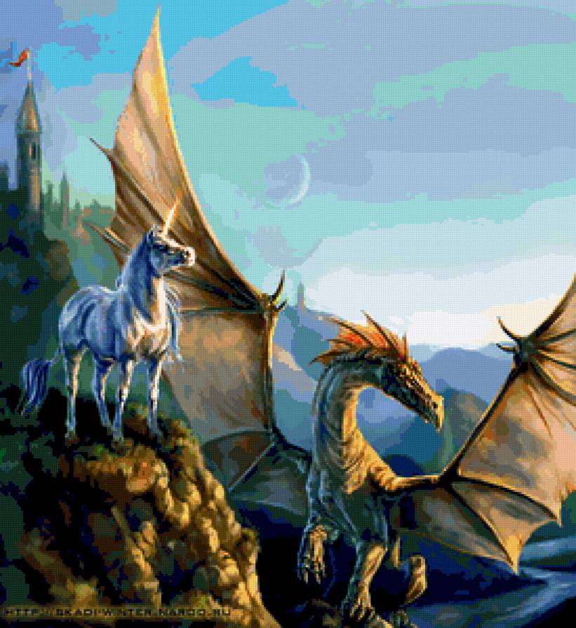 Фентези - дракон, мифические животные, единорог - предпросмотр