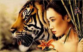 девушка с тигром - девушка, пейзаж, животные, природа - оригинал