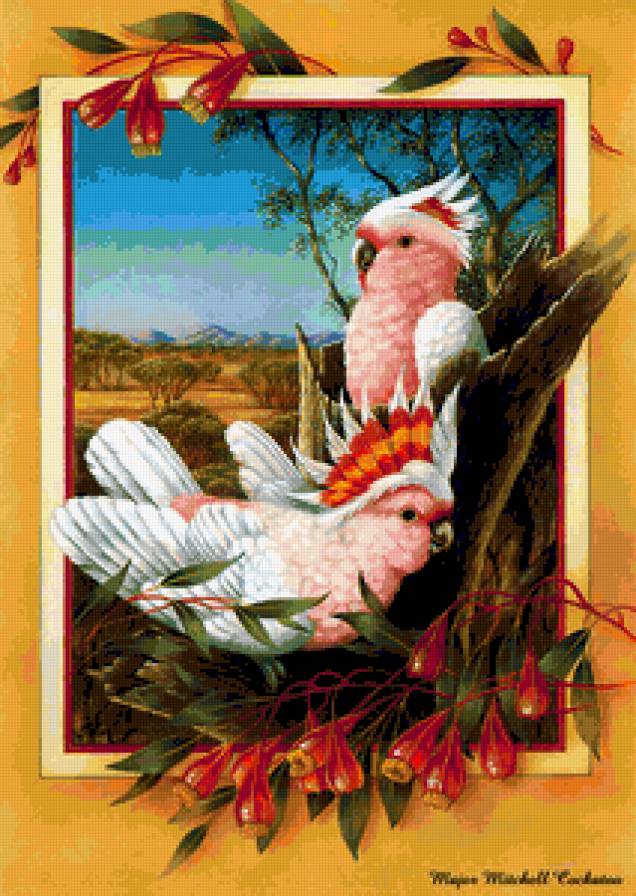 Серия птицы - тропики, цветы, попугай - предпросмотр