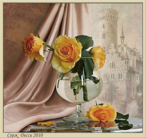 натюрморт с розами в бокале - розы, бокал, натюрморт - оригинал