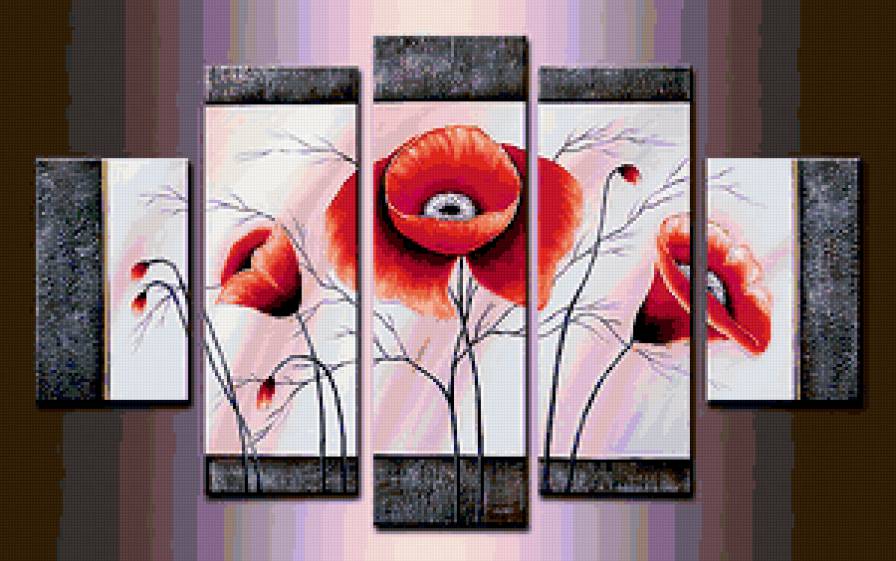 триптих - триптих, цветы - предпросмотр