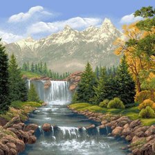 Оригинал схемы вышивки «Пейзаж, лес, река, горы» (№247253)