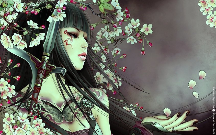 девушка - девушка, женщина, восток, китайская живопись, китай, взгляд - оригинал