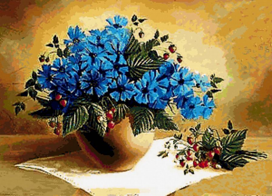 Васильки и земляника - ягоды, букет, земляника, василек, васильки, ягодки - предпросмотр