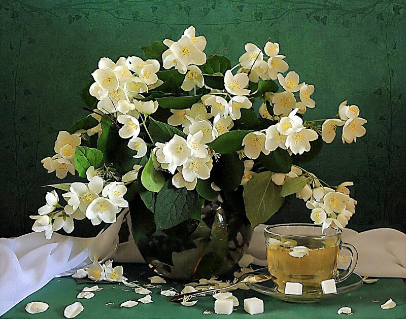 №247459 - натюрморт, букет, картинка, цветы, чашка - оригинал