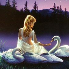 Схема вышивки «Девушка и лебеди»