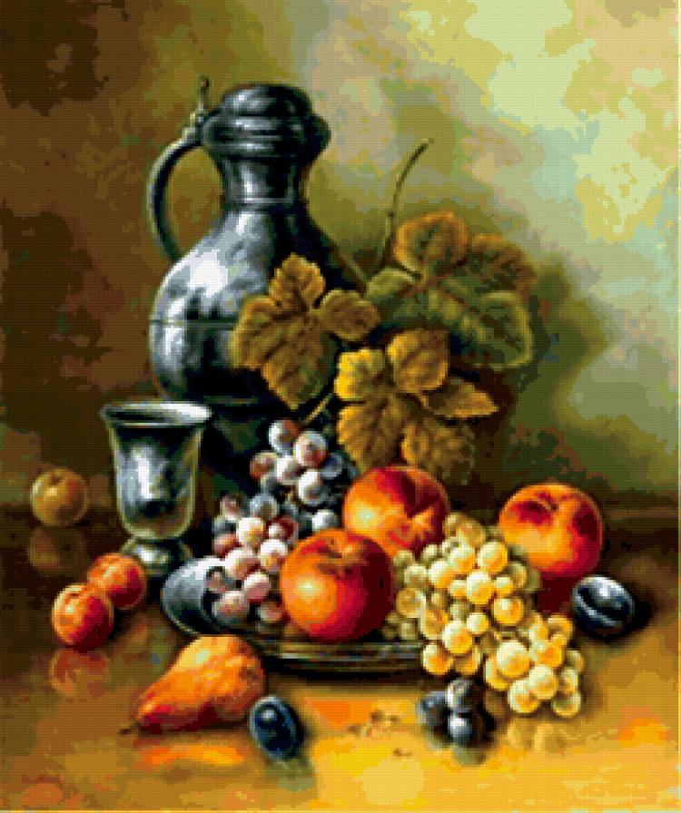 натюрморт с кувшином - фрукты, натюрморт - предпросмотр