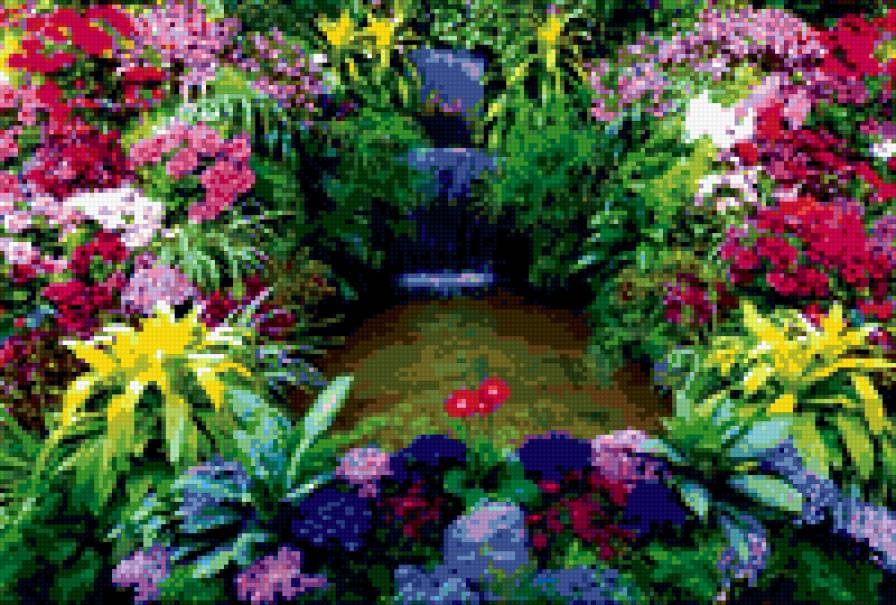 Фонтан - цветы, фонтан - предпросмотр