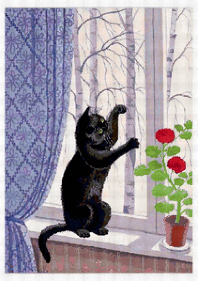 Кошка у окошка... - животные - предпросмотр