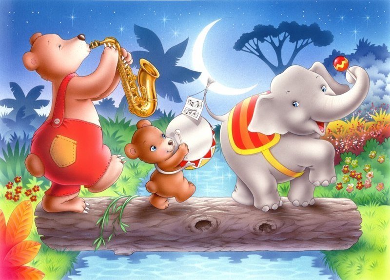 музыканты - мишка, слоник, мультик, мультяшки, детям, детская, зверята, слон - оригинал
