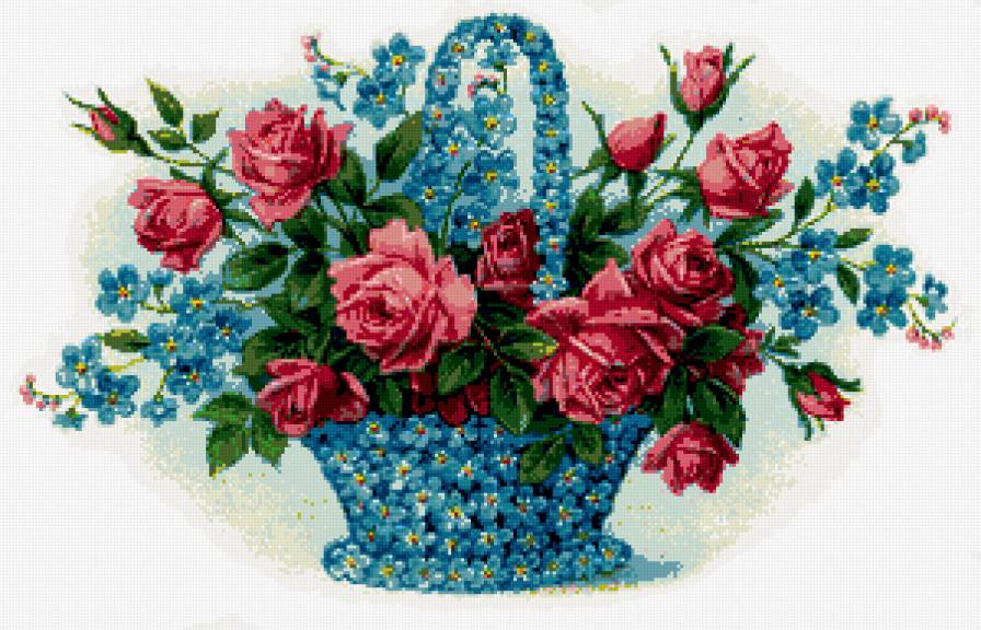 розы - корзинка, корзина.винтаж, букет, цветы - предпросмотр