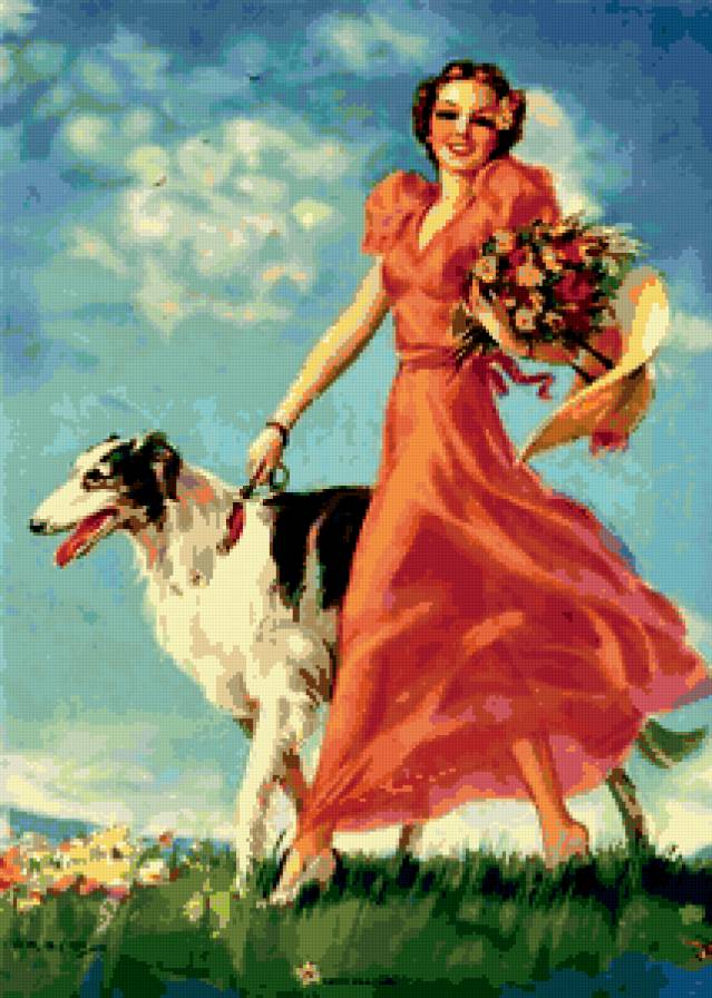 дама с собачкой - девушка, собака, образ, винтаж, женщина - предпросмотр