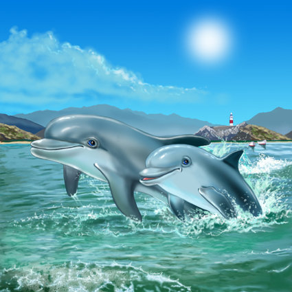 дельфины - дельфин, детская, море, детям, мультик - оригинал