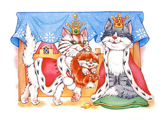 королевкое семейство - животные, кот, кошка, король, котик, котенок, коты, семья - оригинал