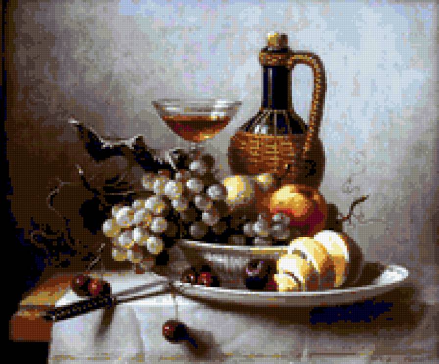 НАТЮРМОРТ - натюрморт вино бокал виноград фрукты - предпросмотр