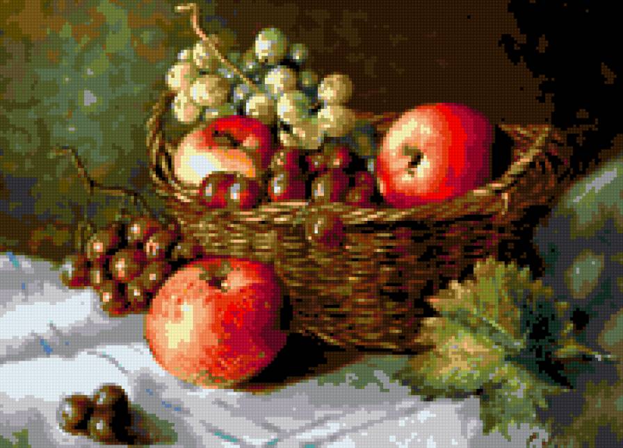 ФРУКТЫ В КОРЗИНЕ - натюрморт картина корзина виноград яблоки - предпросмотр