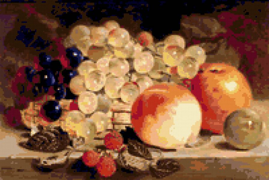 ФРУКТЫ - натюрморт картина фрукты виноград яблоки персики - предпросмотр
