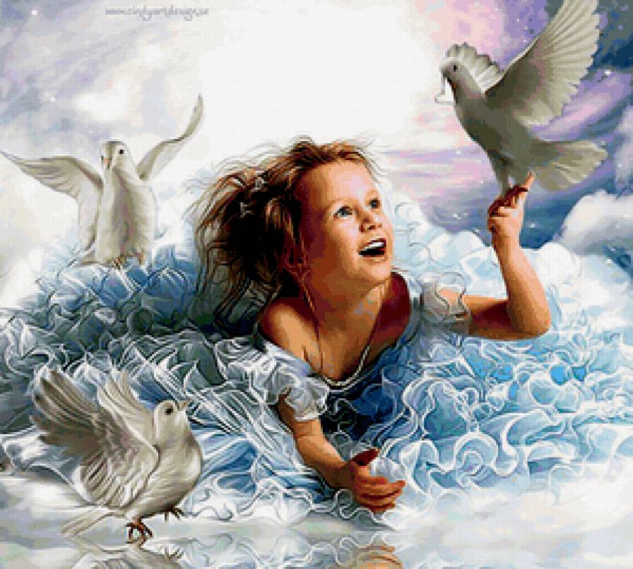 Девочка и голуби - голуби, девочка - предпросмотр