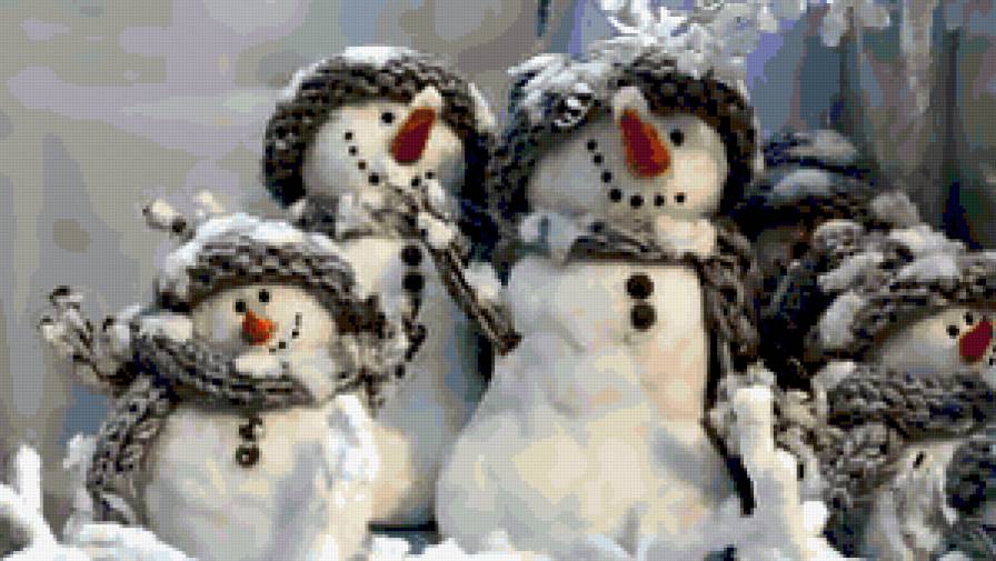 Семейка снеговичков. - детское, снеговик, зима - предпросмотр