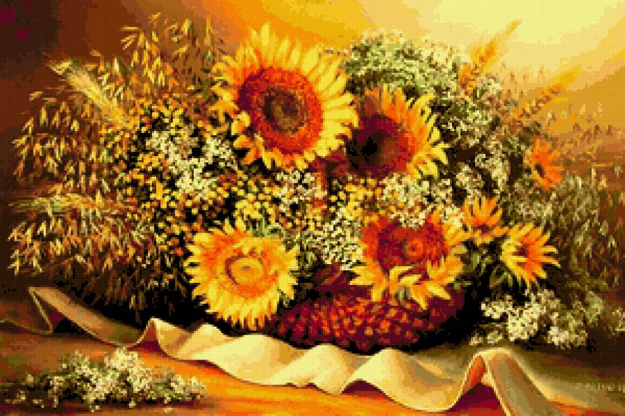 №249214 - подсолнухи, натюрморт, корзина, картина - предпросмотр