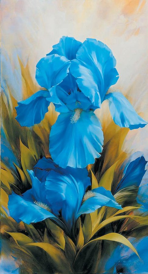 Голубые ирисы - цветы, ирисы, букет, картина - оригинал